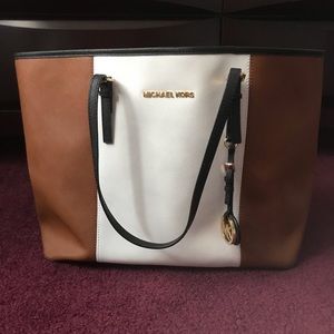 Michael Kors Brown & White Tote Bag